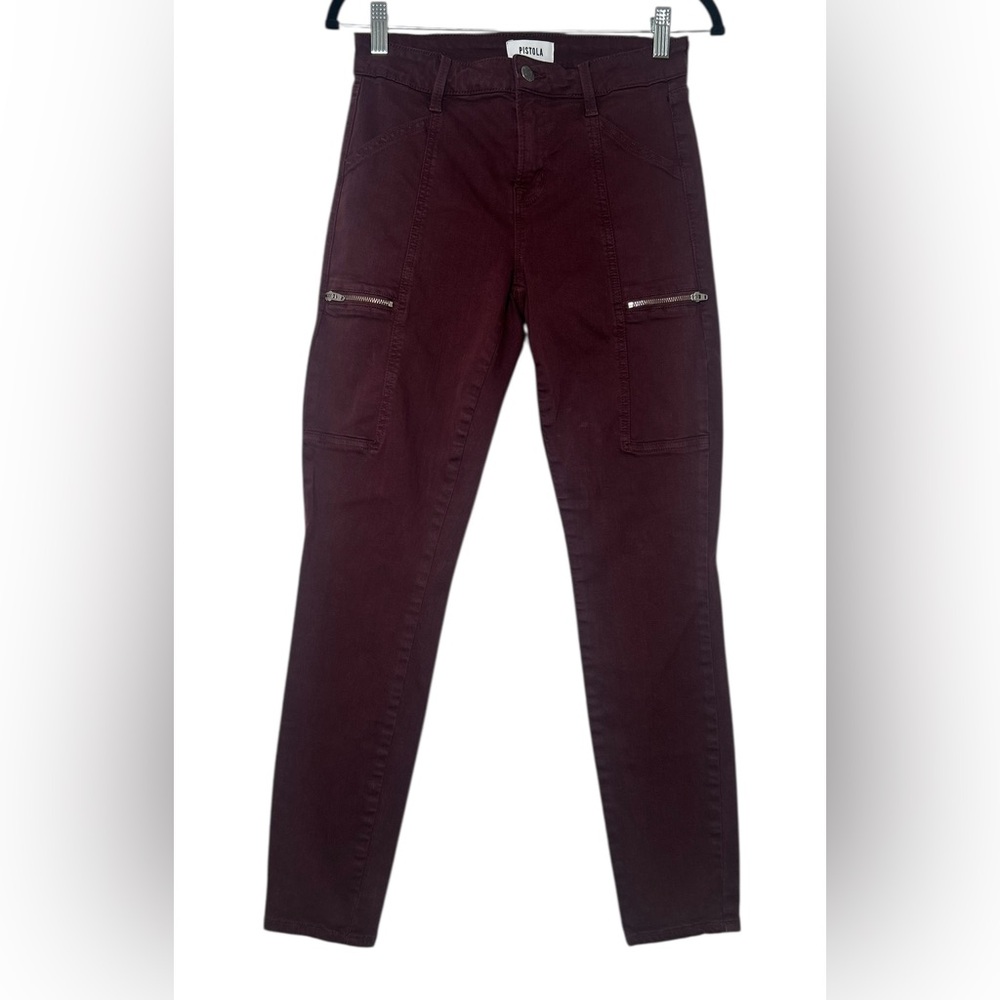 Pistola Women’s Size 26 Zip Pocket Hannah Cargo Skinny Moto Burgundy Jeans
